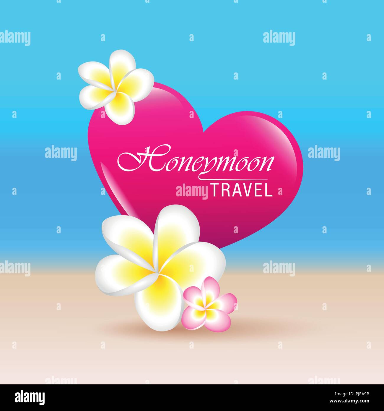 Concepto de viaje de luna de miel pink heart y frangipani flor ilustración vectorial Imagen Vector de stock - Alamy Concepto de viaje de luna de miel pink heart y frangipani flor ilustración vectorial Imagen Vector de stock - Alamy
