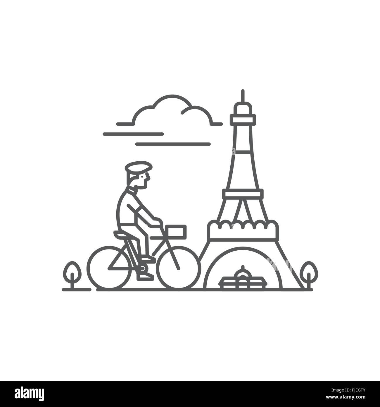 Hombre montando bicicleta delante de la Torre Eiffel Ilustración del Vector