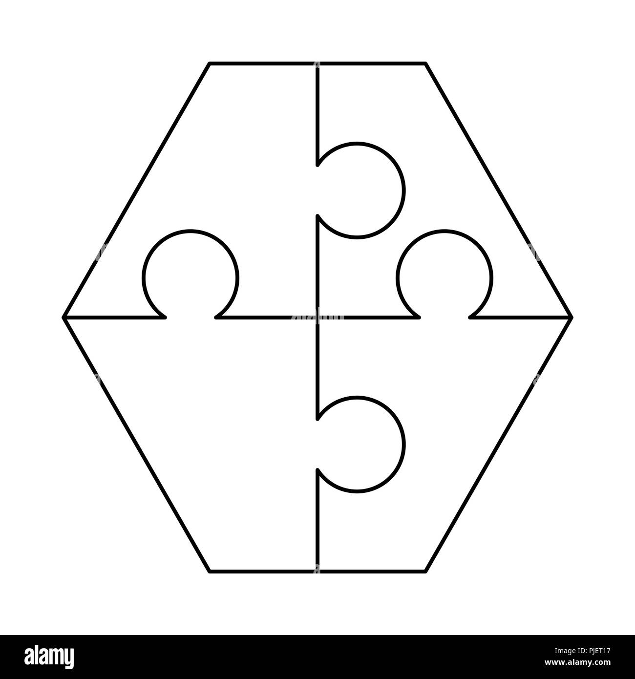 4 blanco puzzles piezas dispuestas en una forma hexagonal. Plantilla Rompecabezas listo para imprimir. Directrices de corte aislado en blanco Imagen Vector de stock - Alamy