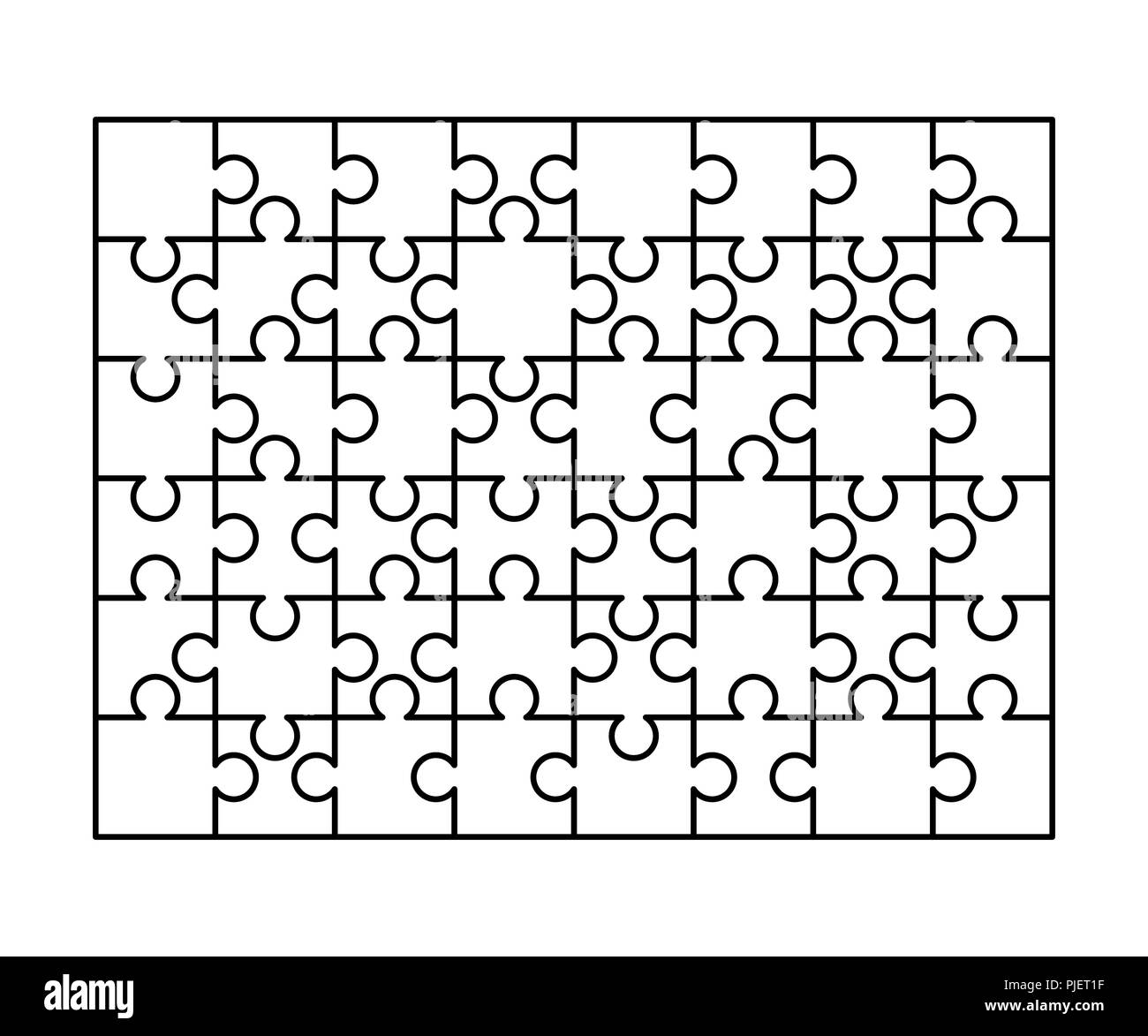 Blanco 48 puzzles piezas dispuestas en una rectangular. Plantilla Rompecabezas listo para imprimir. Directrices de aislado en blanco.jpg Imagen Vector stock - Alamy