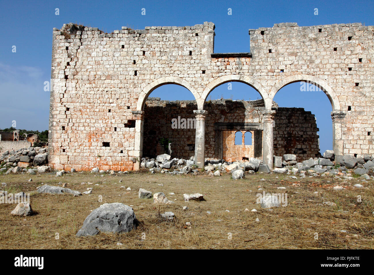 Turquía, en la provincia de Mersin, Erdemli, sitio arqueológico de Kanlidivane (Kanytele - neapolis) iglesia Foto de stock