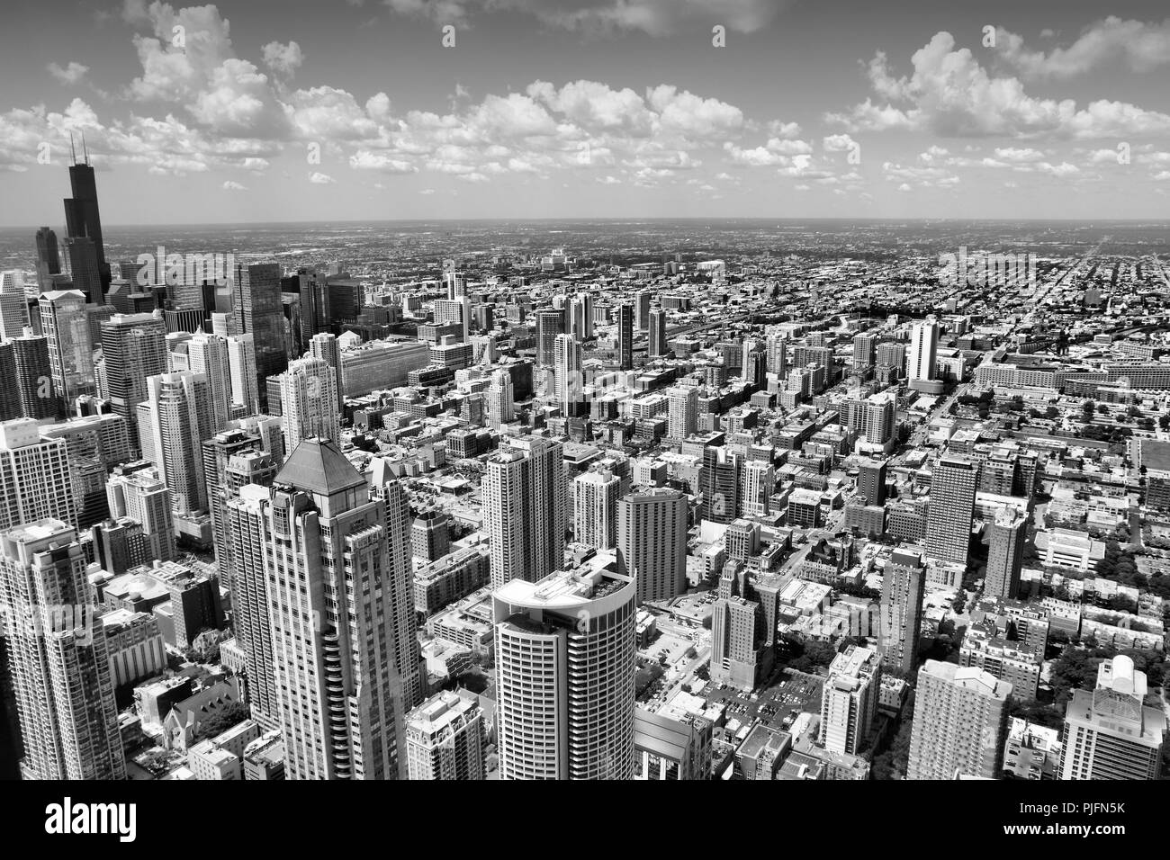 Chicago, Illinois en los Estados Unidos. Ciudad con rascacielos - en blanco y negro. Foto de stock