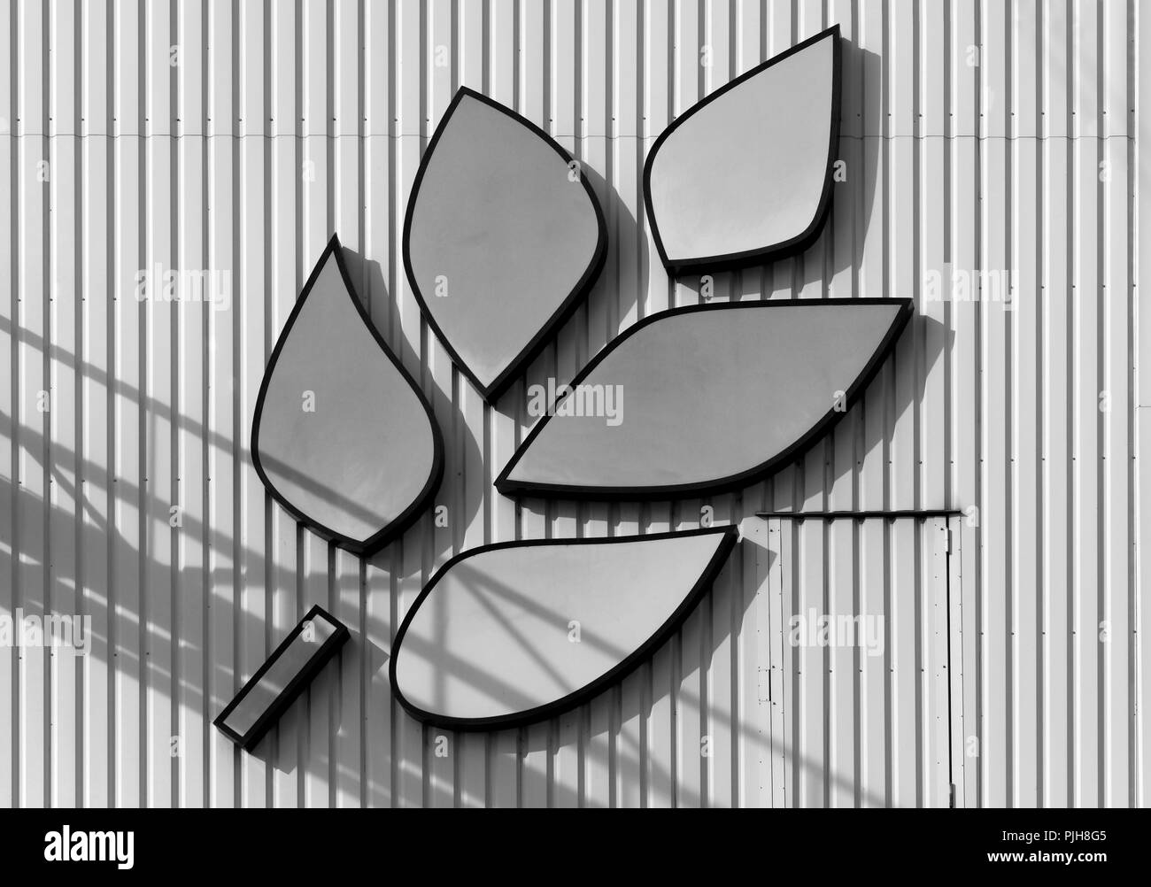 Oreja de trigo, el logotipo en el Hansamühle Neuss, planta de producción de harina de diamante, puerto de Neuss, Neuss, Renania del Norte-Westfalia, Alemania Foto de stock
