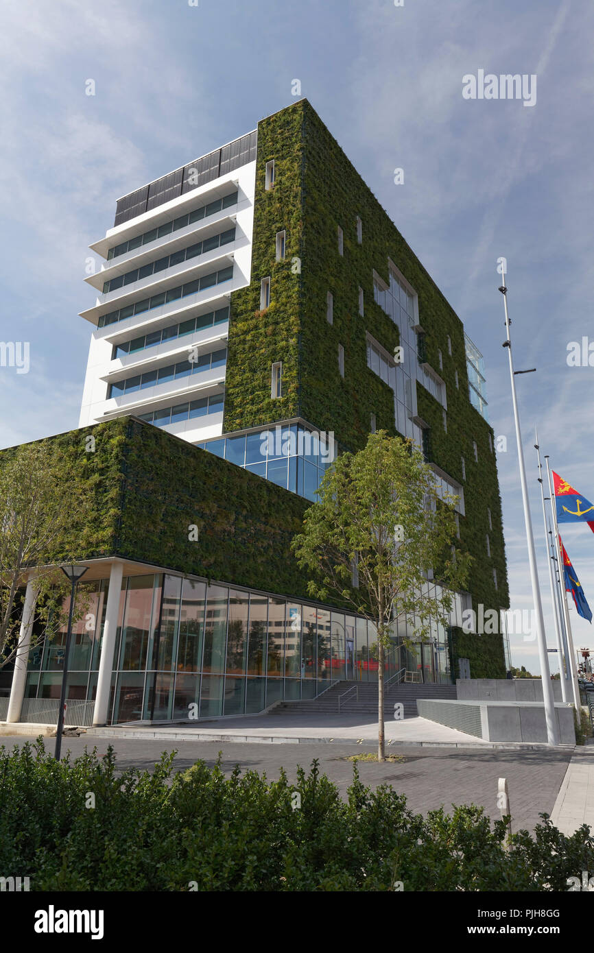 Edificio con fachada pública plantados, construcción ecológica, New Town Hall, Venlo, Limburgo, Holanda Foto de stock