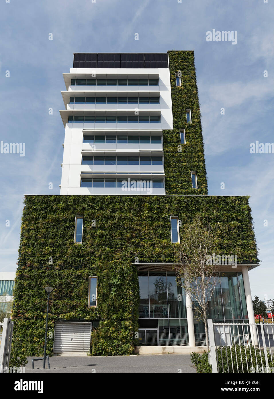 Edificio con fachada pública plantados, construcción ecológica, New Town Hall, Venlo, Limburgo, Holanda Foto de stock