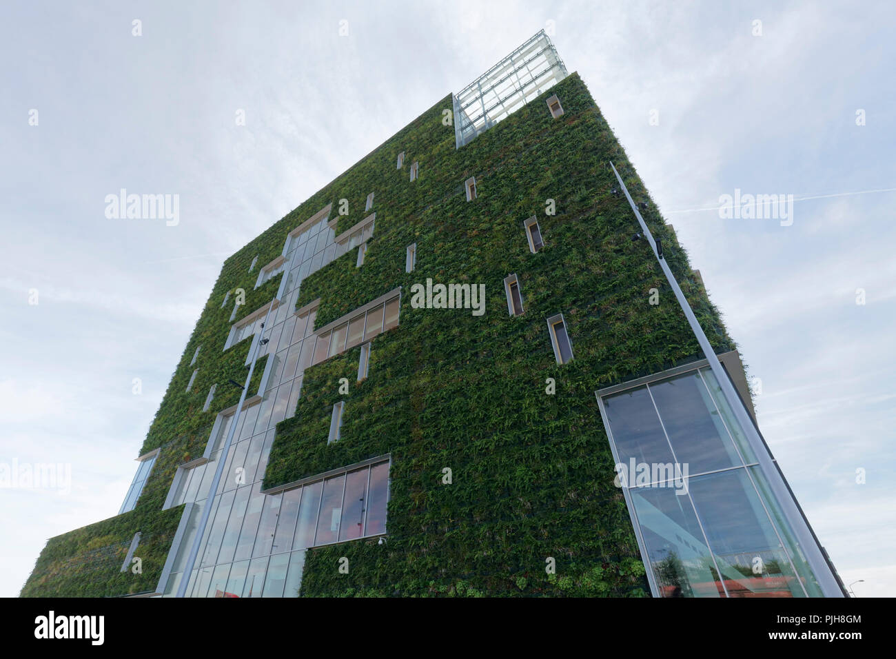 Edificio con fachada pública plantados, construcción ecológica, New Town Hall, Venlo, Limburgo, Holanda Foto de stock