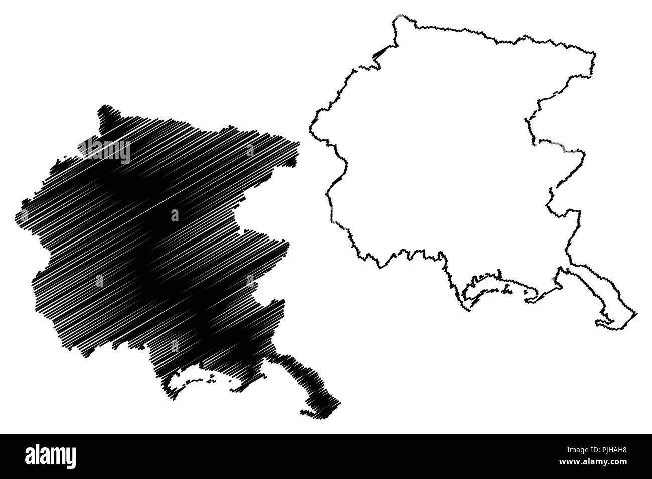La región autónoma de Friuli-Venezia Giulia (Italia) mapa ilustración vectorial, scribble sketch Friuli-Venezia Giulia mapa Ilustración del Vector