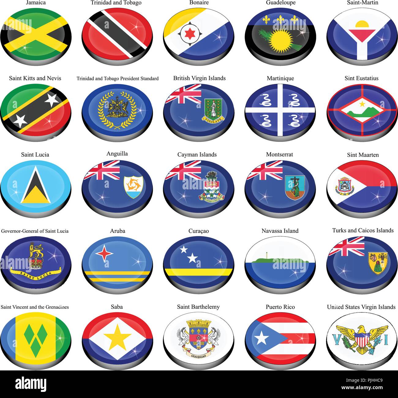 Conjunto de iconos. América del Norte y América Central las banderas. Ilustración del Vector