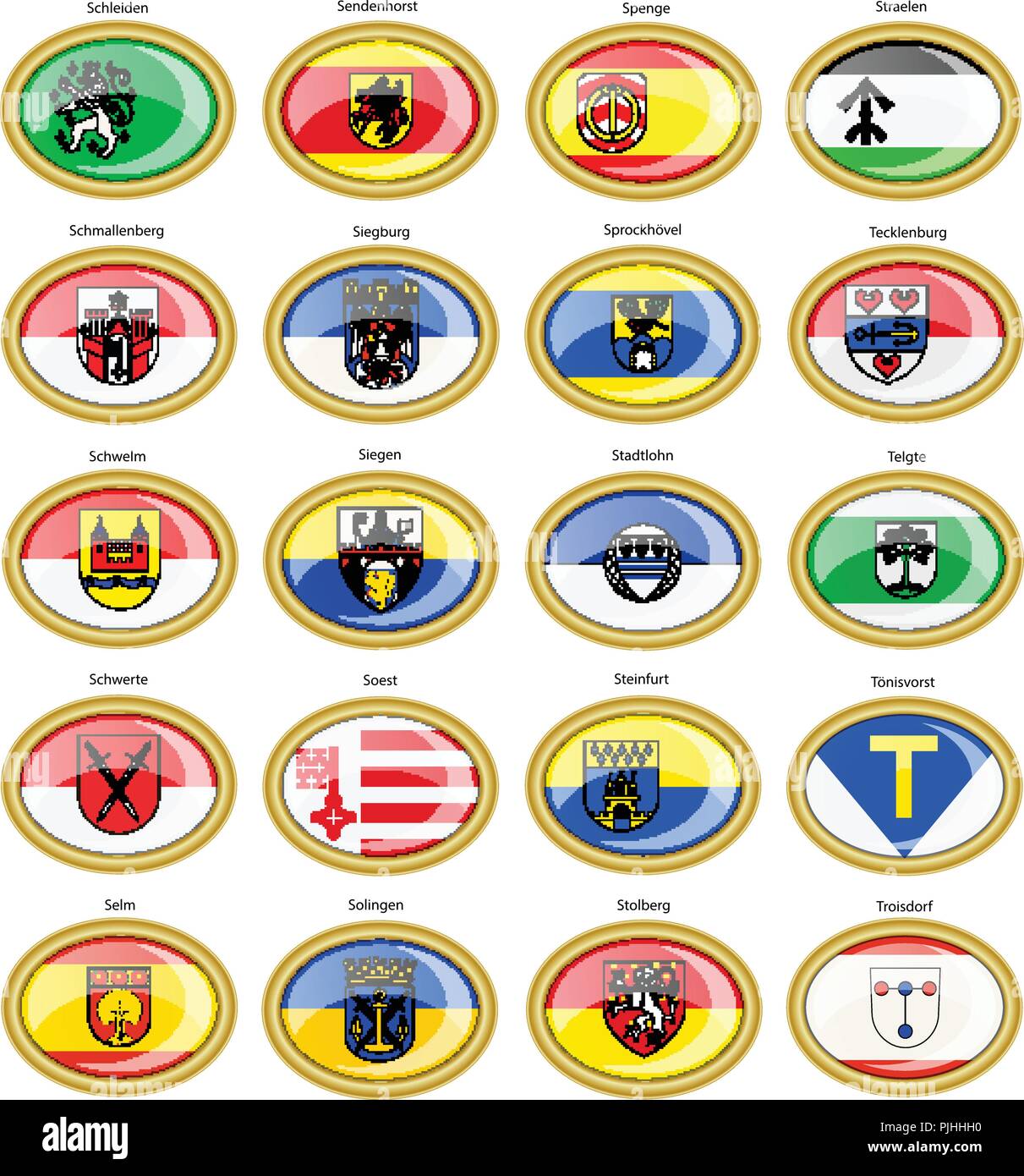 Conjunto de iconos. Banderas de ciudades alemanas (Renania del Norte
