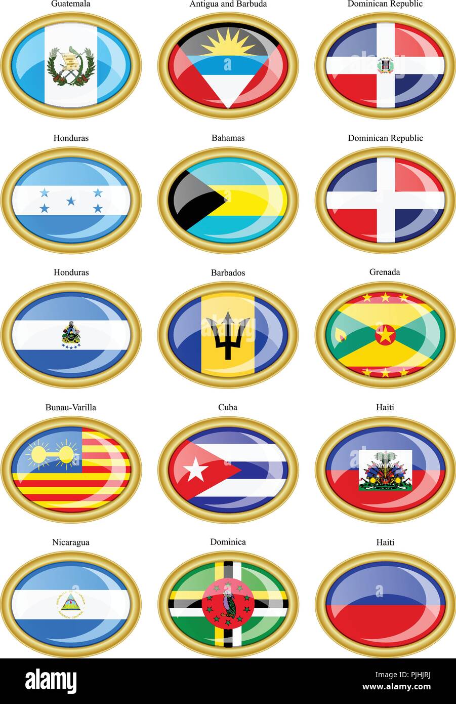 Conjunto de iconos. América del Norte y América Central las banderas. Ilustración del Vector