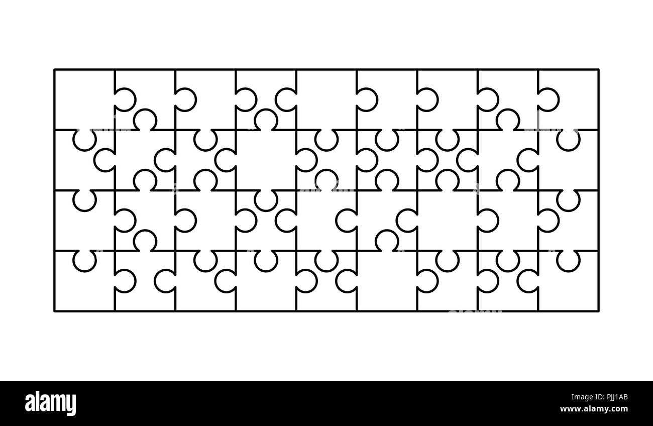 36 piezas de rompecabezas blanco dispuestos en forma de Plantilla Rompecabezas listo para imprimir. Directrices de corte aislado en blanco Imagen Vector de stock - Alamy