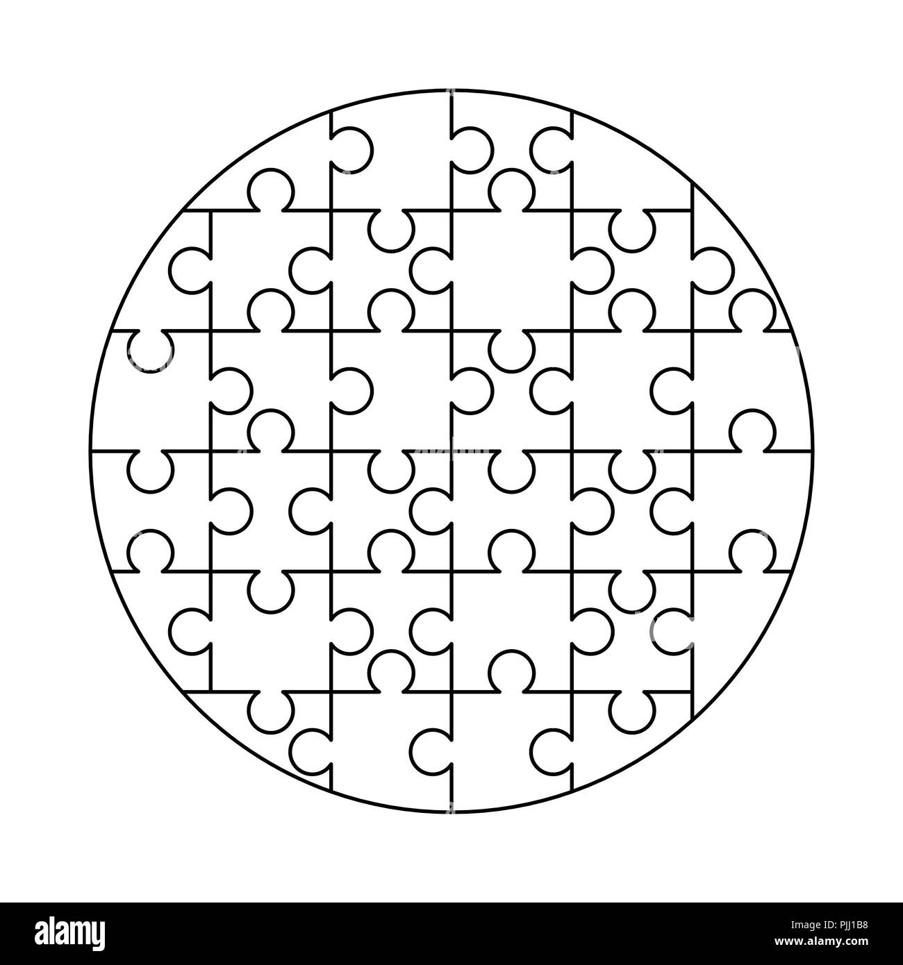 32 piezas de rompecabezas blanco dispuestas en forma circular. Plantilla  Rompecabezas listo para imprimir. Directrices de corte aislado en blanco  Imagen Vector de stock - Alamy
