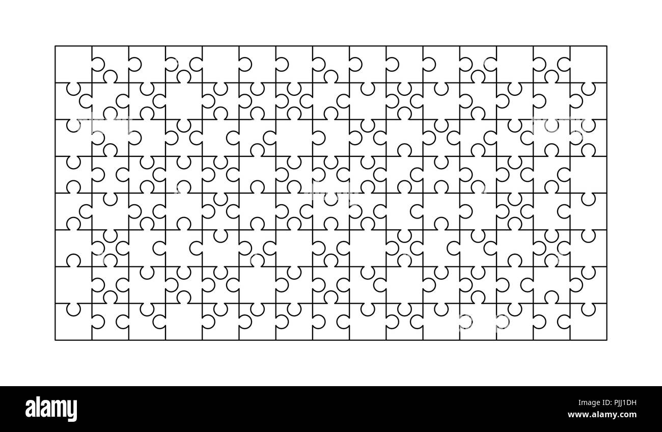 150 piezas de rompecabezas blanco dispuestos en forma de rectángulo.  Plantilla Rompecabezas listo para imprimir. Directrices de corte aislado en  blanco Imagen Vector de stock - Alamy