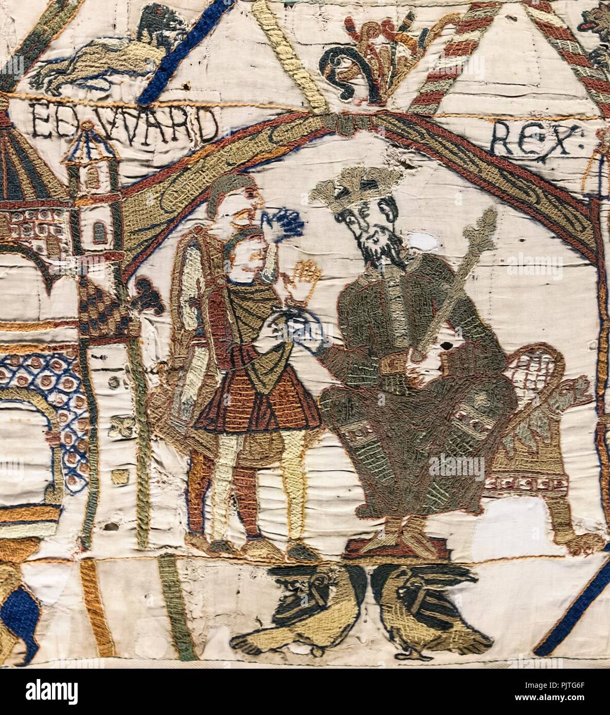 Bayeux Tapestry Scene1 EDWARD REX. Foto de stock
