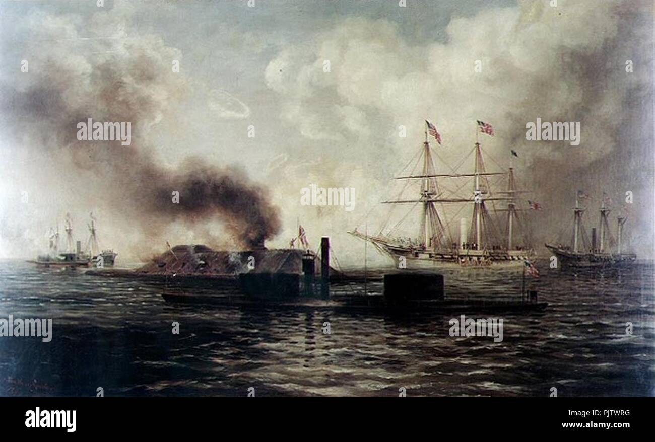La batalla de Mobile Bay (1890) por Xanthus Smith (recortado). Foto de stock