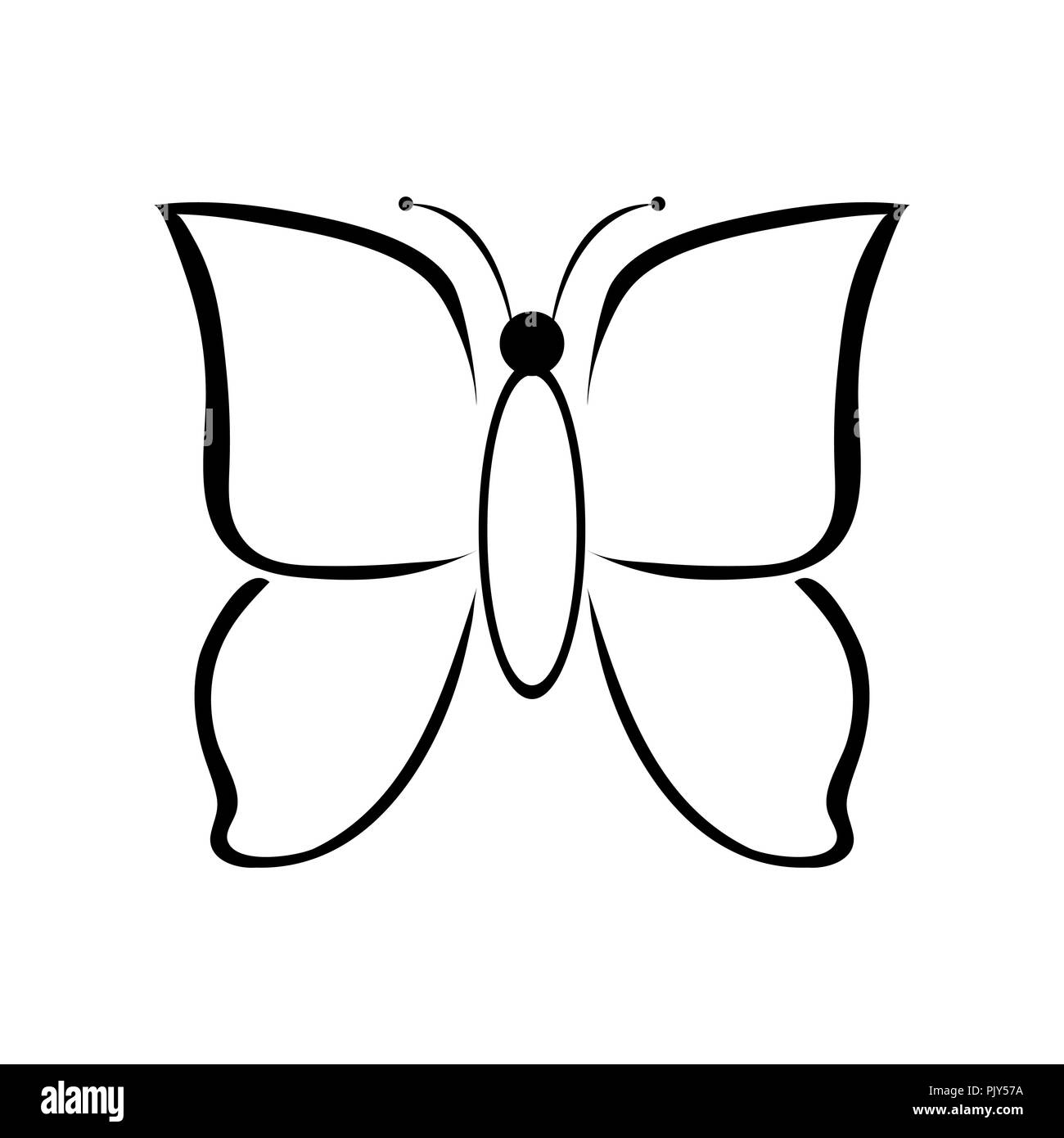 Mariposa negra sobre un fondo blanco. Ilustración del Vector