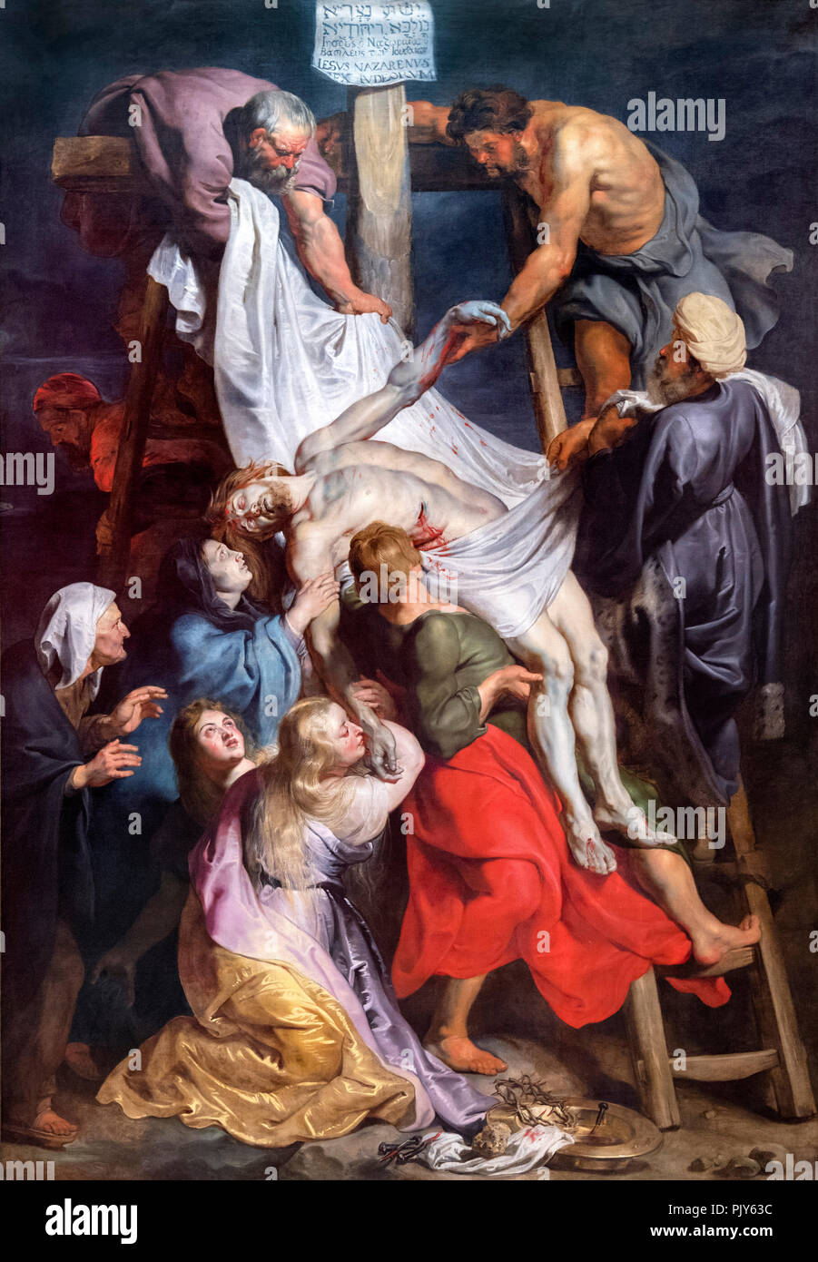 Descendimiento de la Cruz por Sir Peter Paul Rubens (c.1577-1640), óleo sobre lienzo, 1616/17 Foto de stock