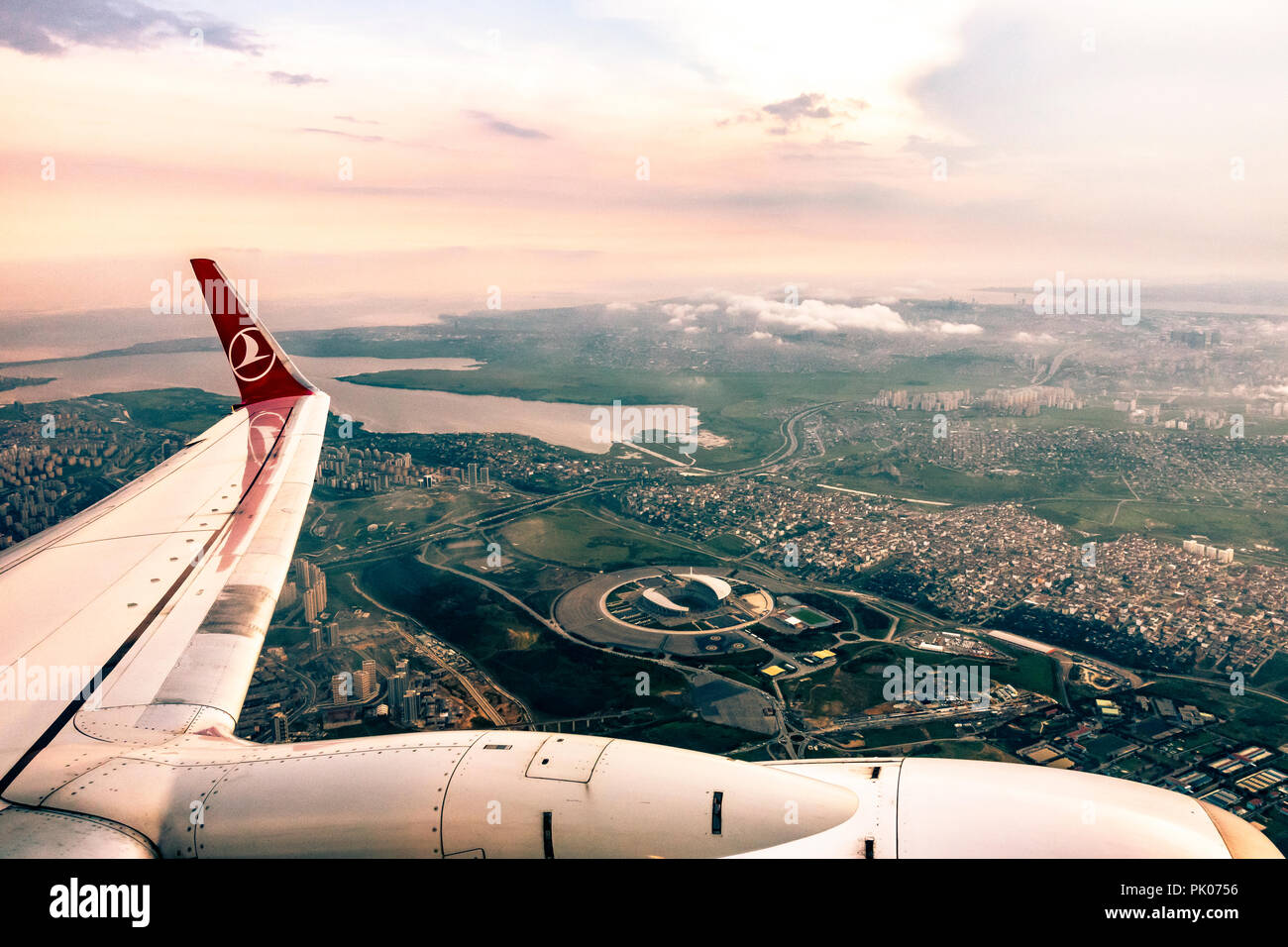 Las imágenes aéreas de Estambul, Turquía, durante el atardecer. Foto de stock