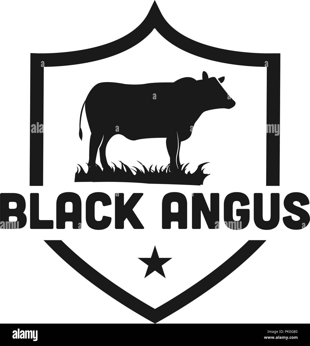 El ganado de la raza Angus negra emblema logo design template vector Ilustración del Vector