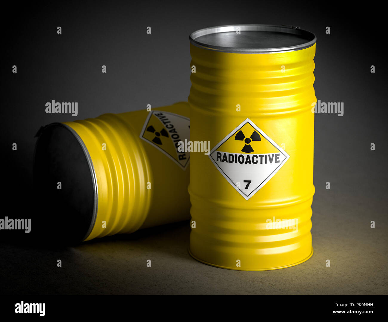 Barril radiactivo amarilla imagen 3D rendering Foto de stock