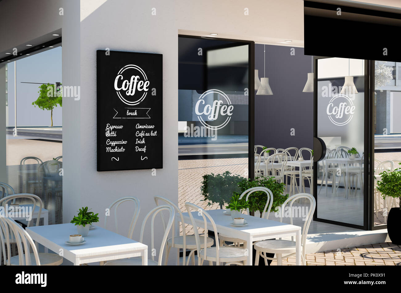 https://c8.alamy.com/compes/pk0x91/blackboard-cartel-sobre-cafeteria-fachada-3d-rendering-boceto-pk0x91.jpg
