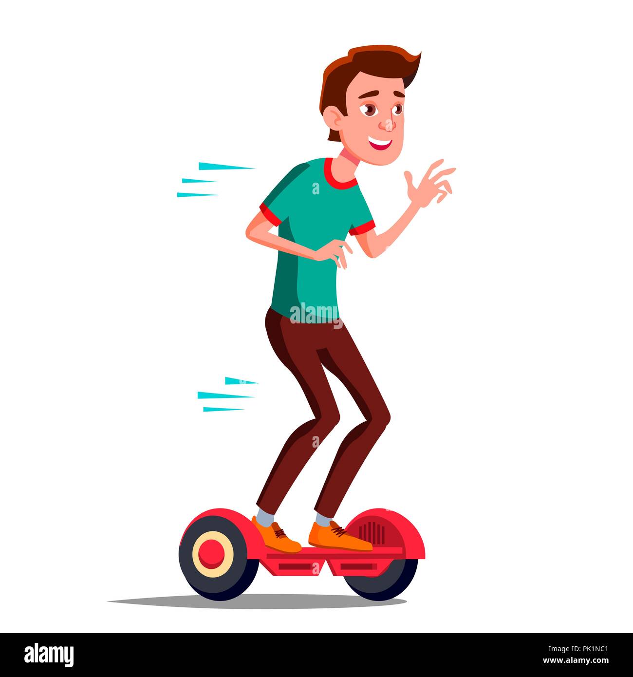 Jovencito en Hoverboard Vector. Montar en moto giroscópica. La actividad al  aire libre. Dos ruedas Self-Balancing Scooter eléctrico. Ilustración  aislada Imagen Vector de stock - Alamy