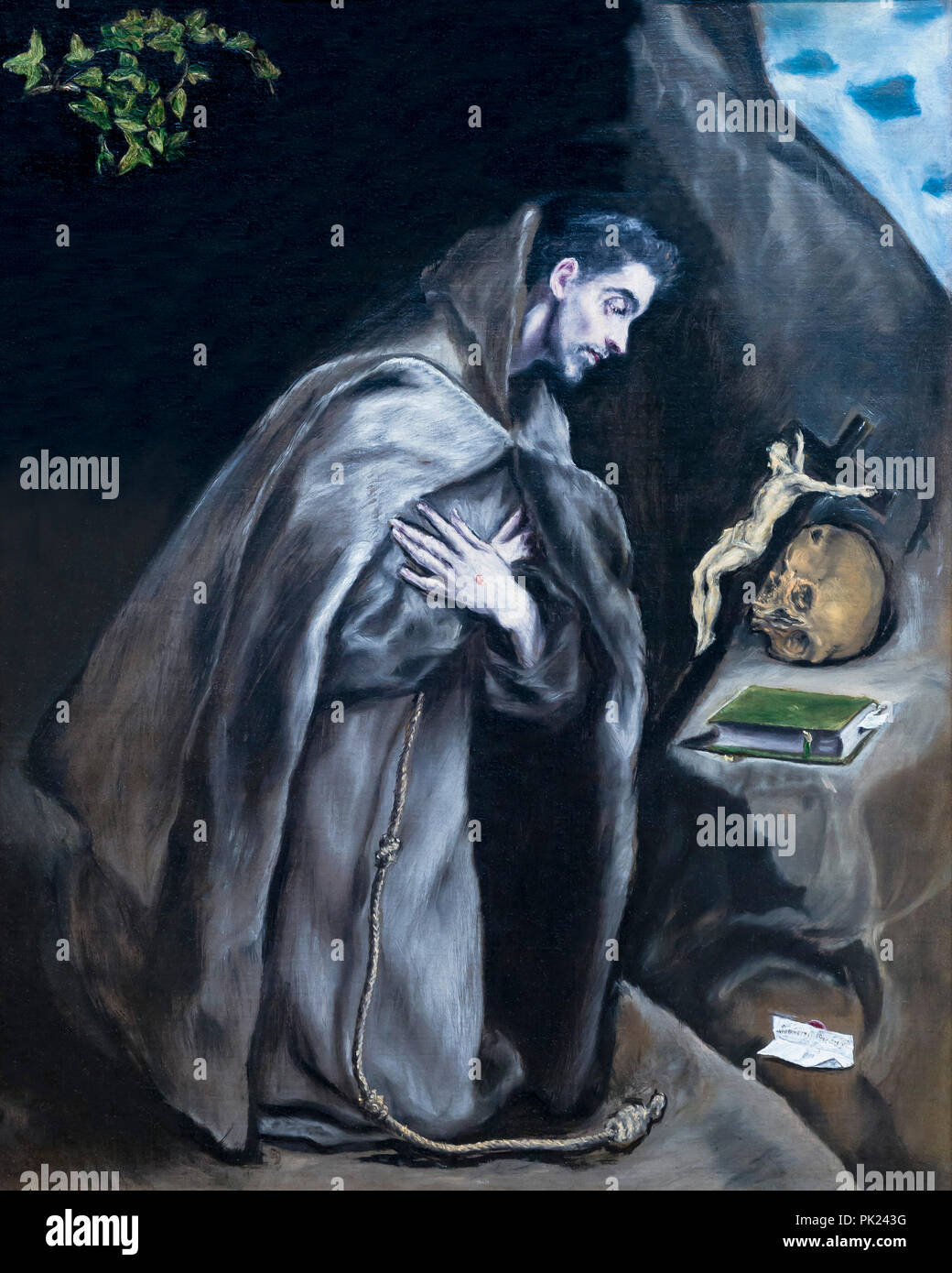 San Francisco arrodillado en la meditación, El Greco, 1595-1600, el Instituto de Arte de Chicago, Chicago, Illinois, EE.UU., América del Norte, Foto de stock