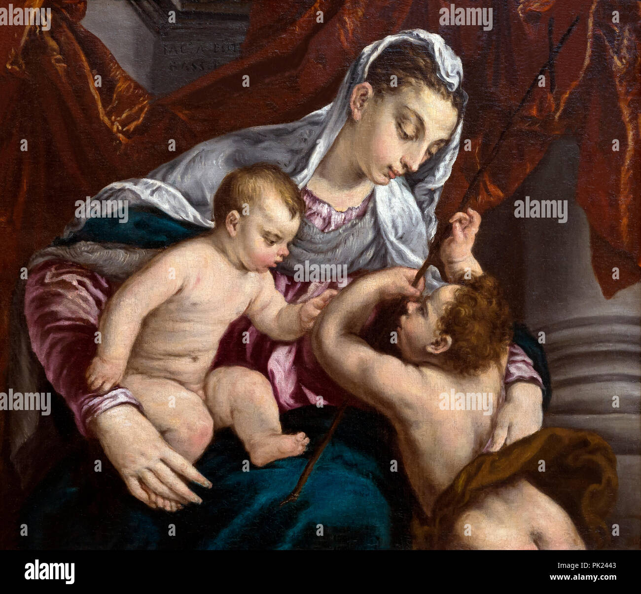 Virgen con el Niño y el joven San Juan Bautista, Jacopo Bassano, circa 1560, Instituto de Arte de Chicago, Chicago, Illinois, EE.UU., América del Norte, Foto de stock