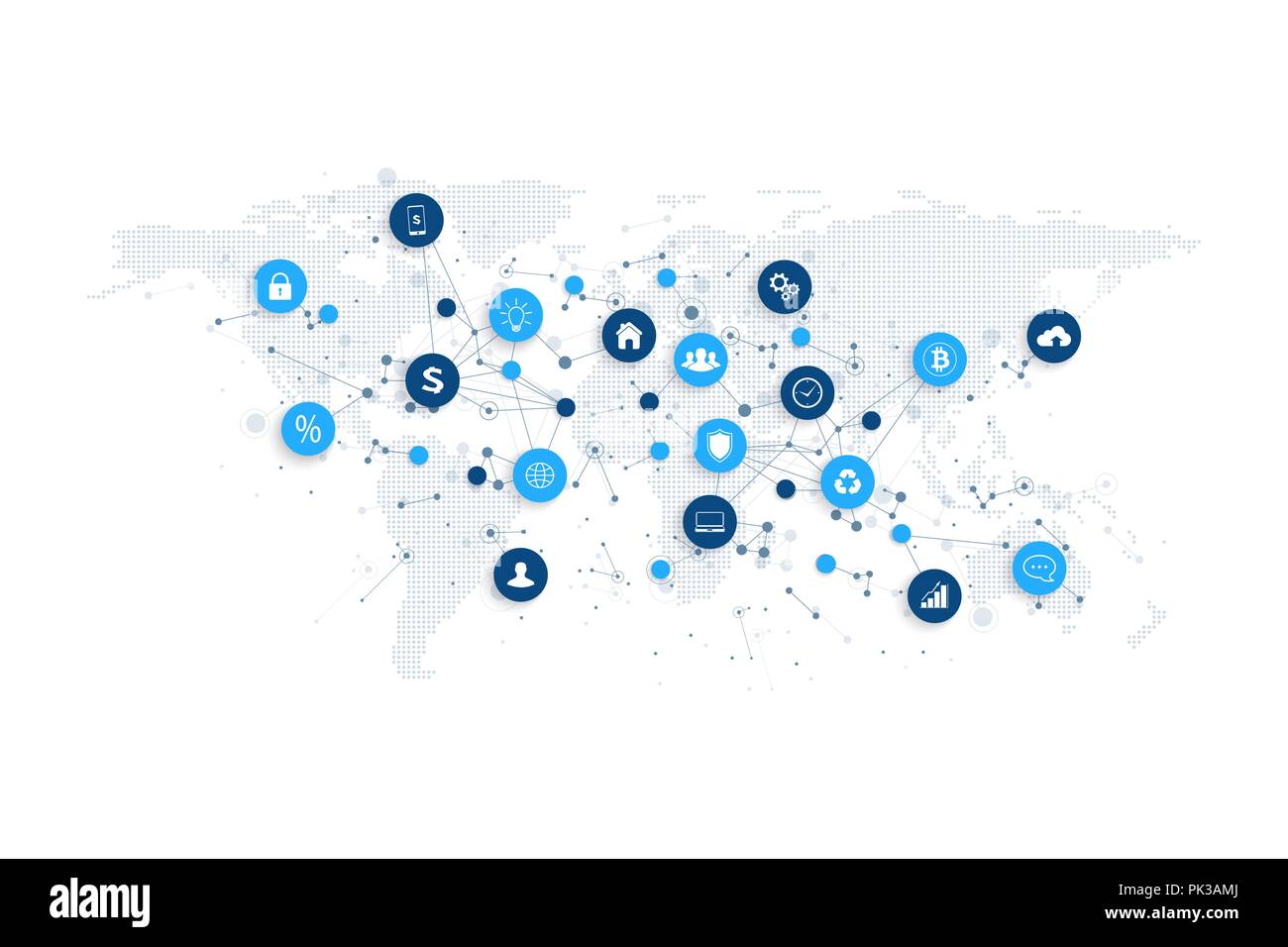 Red de medios de comunicación social y el concepto de marketing con punteado mapa mundial. Internet y tecnología empresarial. Redes analítica. Ilustración vectorial Ilustración del Vector
