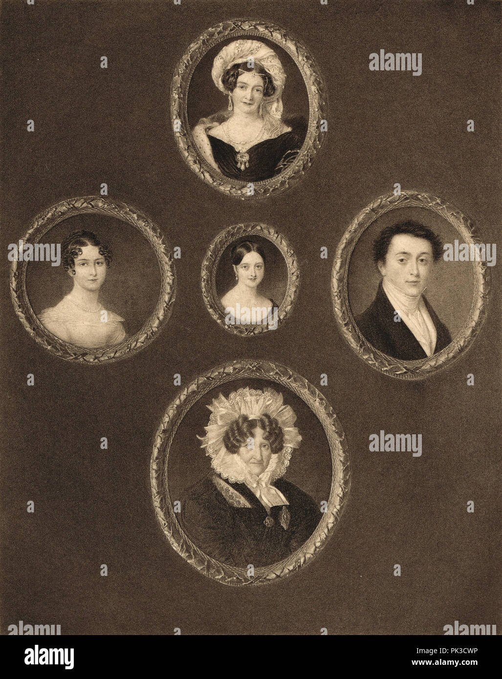 La reina Victoria y algunas de sus relaciones en 5 miniaturas Foto de stock