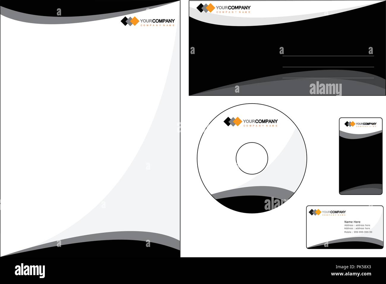 Conjunto de elementos de identidad corporativa. Fácil de personalizar el  membrete de la cubierta del CD DVD sobres y tarjetas de visita Imagen  Vector de stock - Alamy