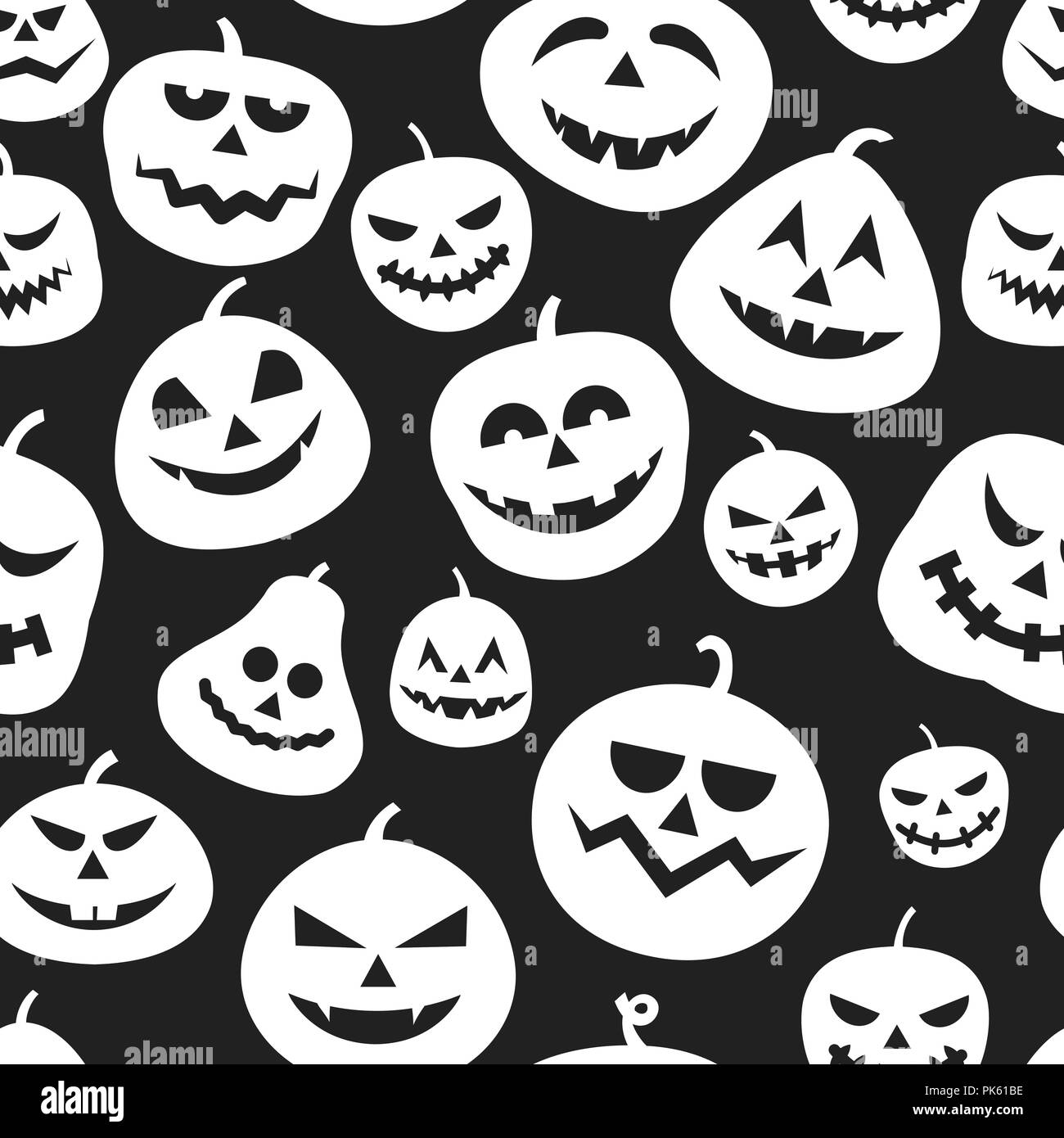 Patrón de calabazas de otoño. Feliz Scary Halloween pumpkin caras caricatura perfecta, el día de acción de gracias de fondo decorativo patrón vectorial Ilustración del Vector