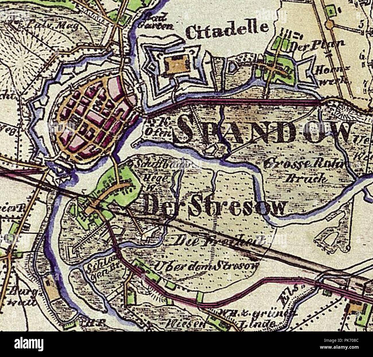 Berlin-Stresow Karte 1842. Foto de stock