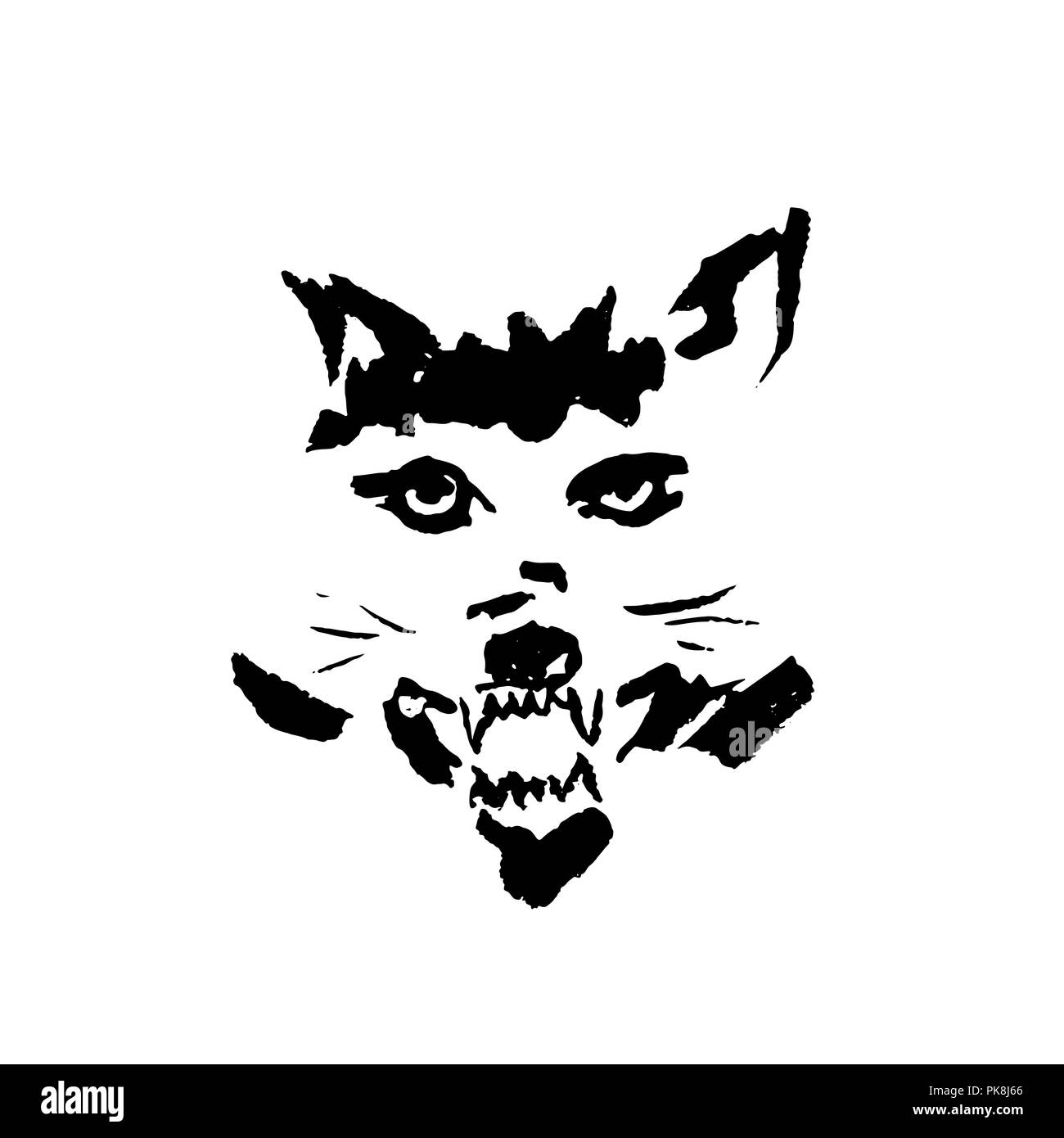 Ilustración vectorial de lobo enojado con sonrisa. Simple grunge wolf retrato. Ilustración del Vector