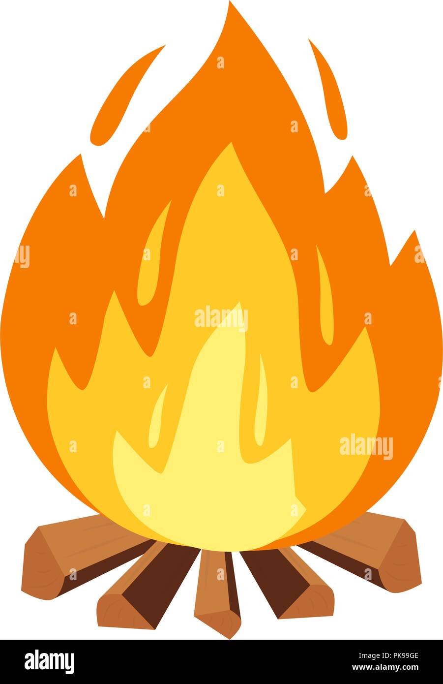 Vector fogata y señal de acampada en ilustración del estilo de dibujos