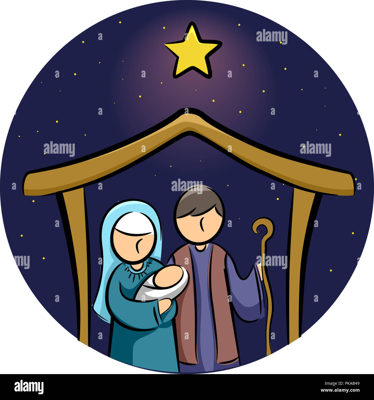 Ilustración del nacimiento del Niño Jesús en el pesebre con María y José  Fotografía de stock - Alamy