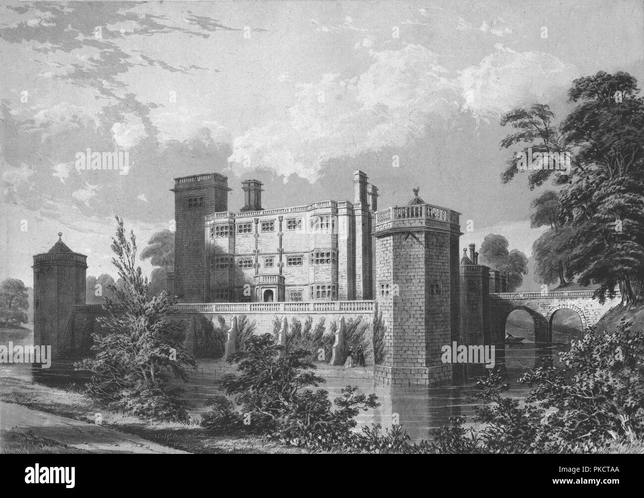 Caverswall Castillo, Staffordshire, 1845. Artista: WL Walton. Foto de stock
