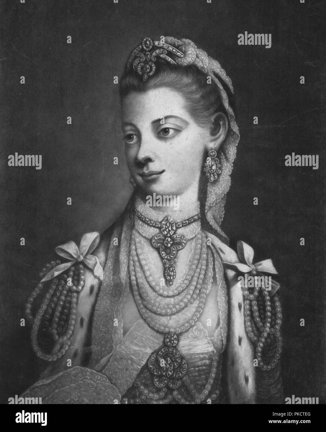 "Su Majestad más excelente Charlotte Reina de Gran Bretaña", 1762. Artista: William Pether. Foto de stock