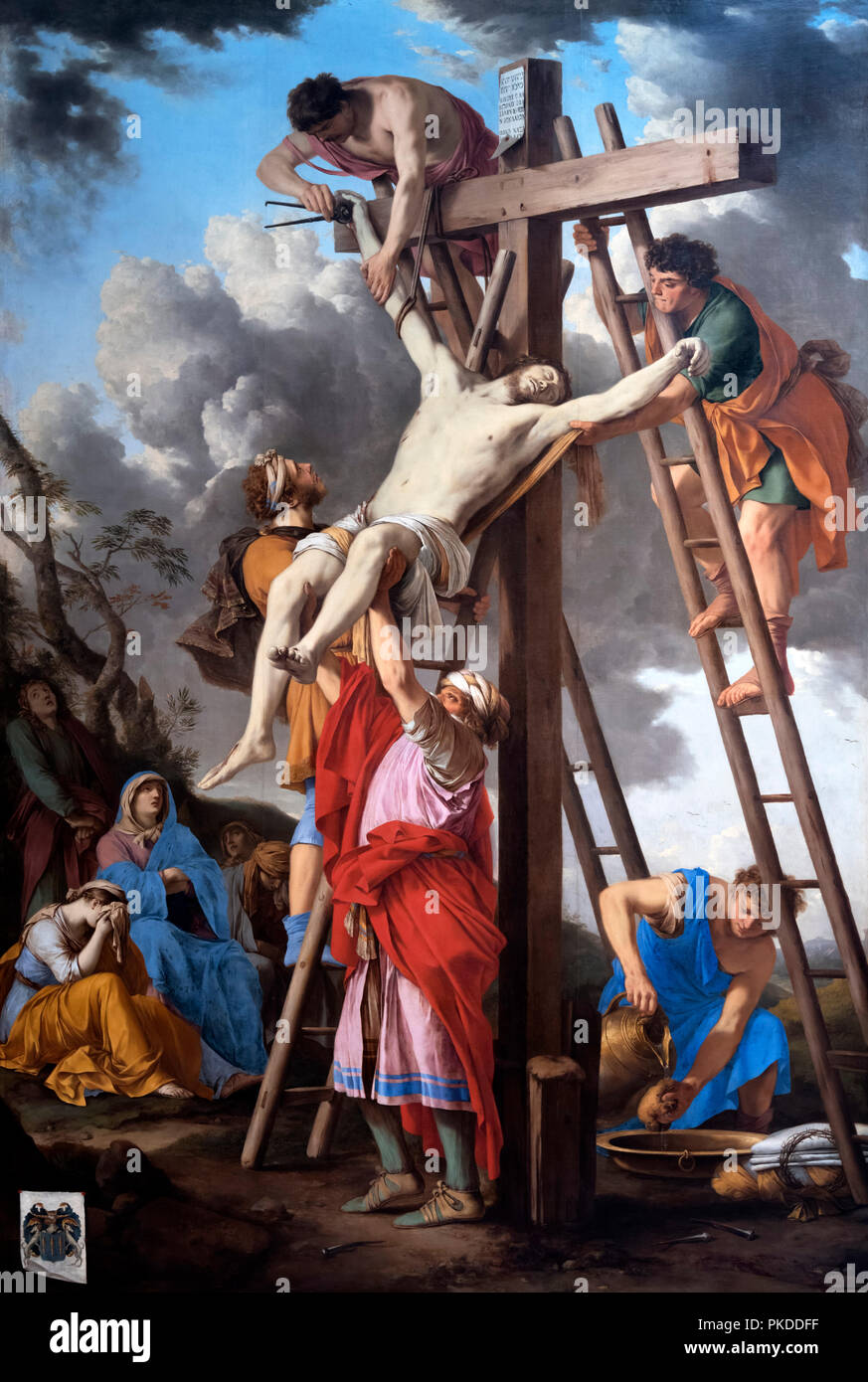 Descendimiento de la Cruz (La deposición) de Laurent de la Hyre (1606-1656), óleo sobre lienzo, c.1655 Foto de stock