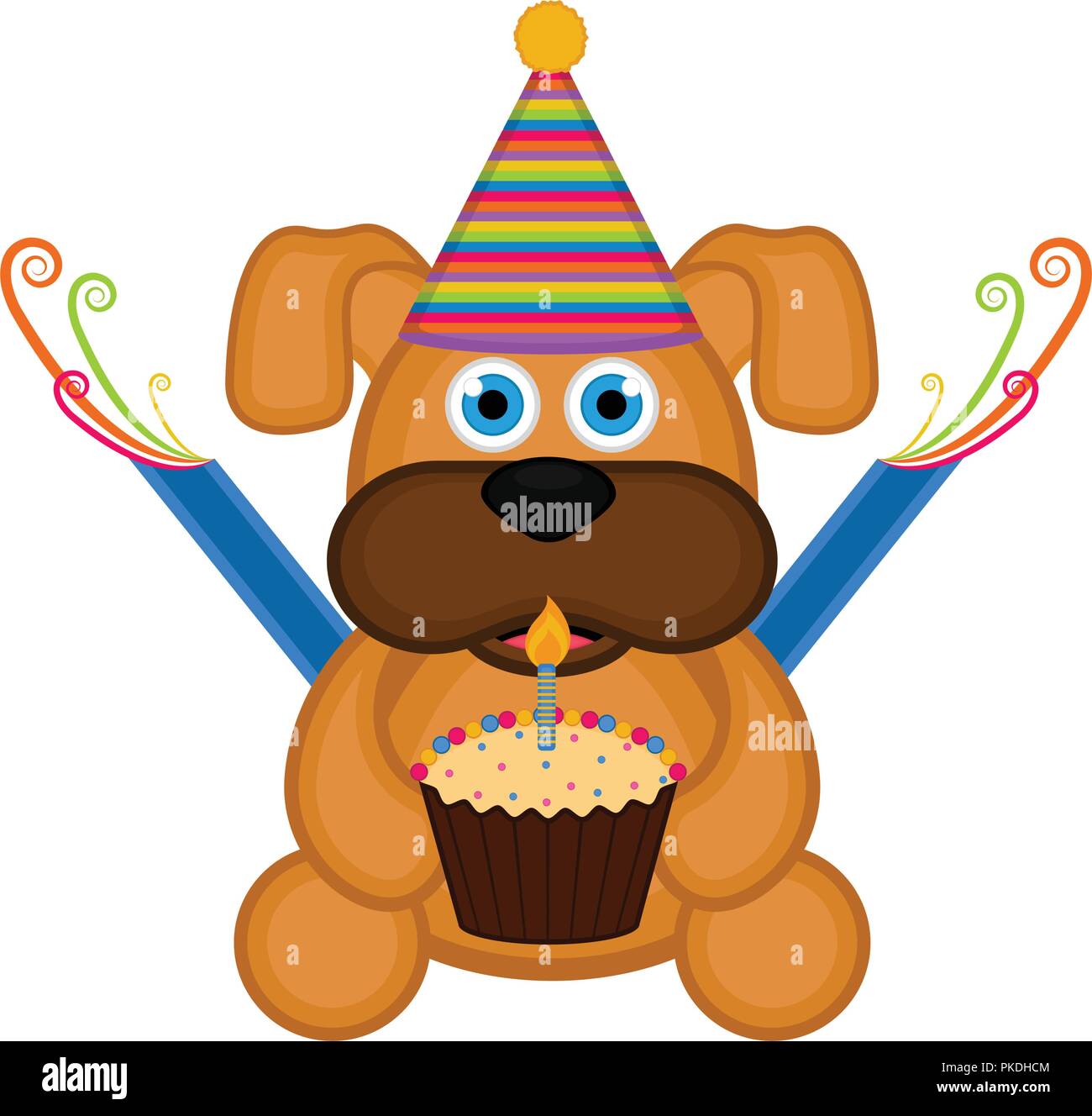 Lindo perro un gorro de fiesta y tarta. cumpleaños. Diseño ilustración vectorial Imagen Vector de stock - Alamy
