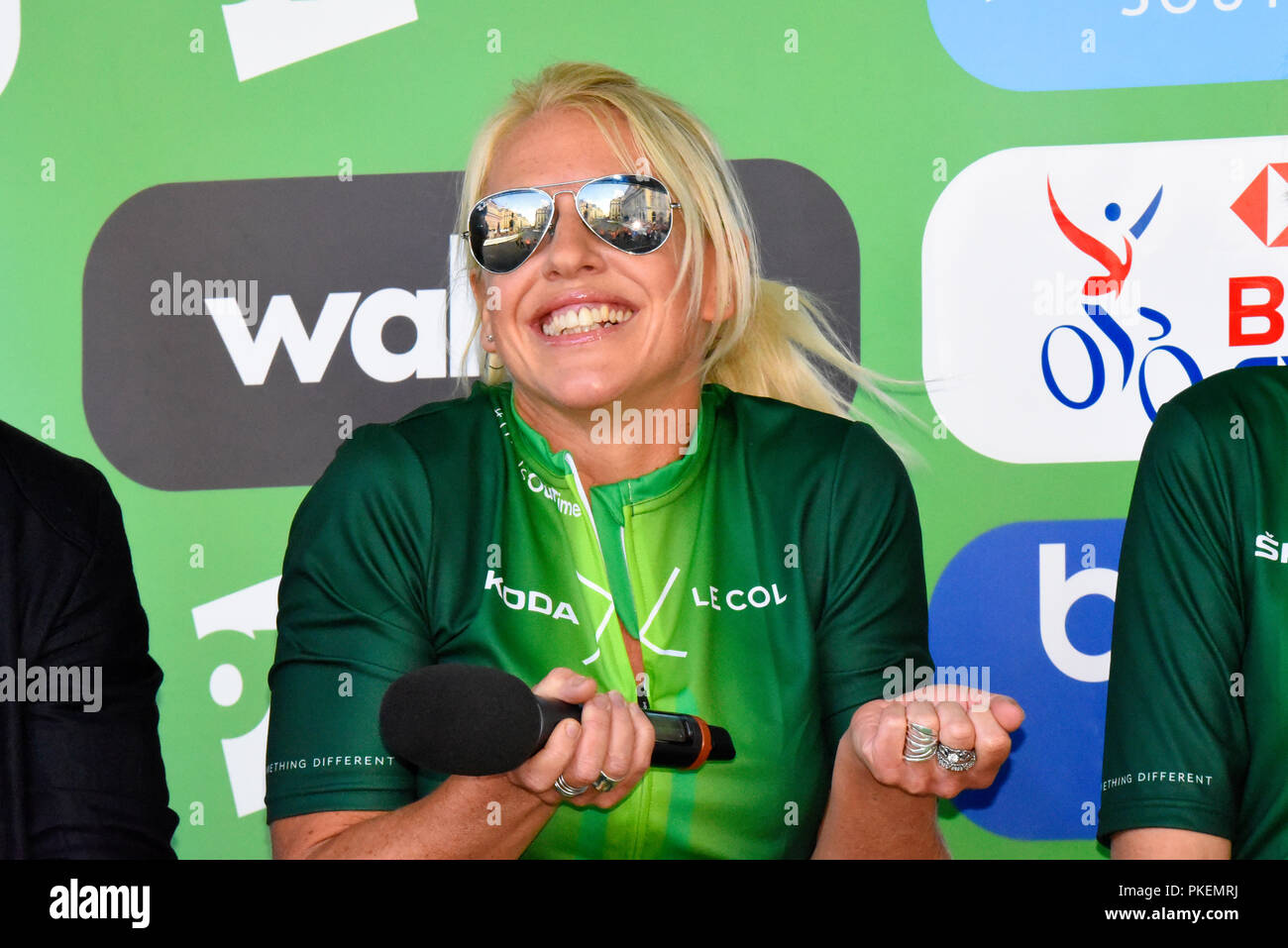 Gail Emms al OVO Energía Tour de Bretaña carrera ciclista, etapa 8, Londres, Reino Unido. La igualdad de la mujer, Skoda compatibles "esta es nuestra hora" Foto de stock