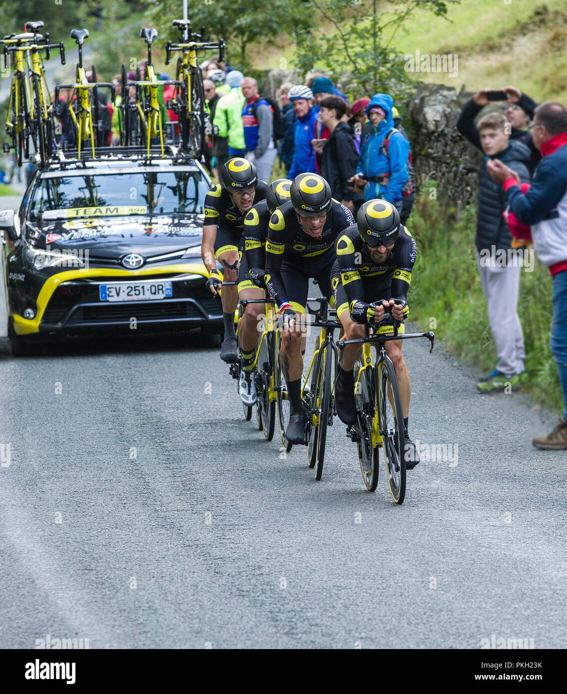 OVO Tour of Britain 2018, carrera de ciclismo masculina, prueba de tiempo de equipo de la etapa 5, Cockermouth to Whinlatter, Lake District National Park, Cumbria, Inglaterra, Reino Unido. Foto de stock