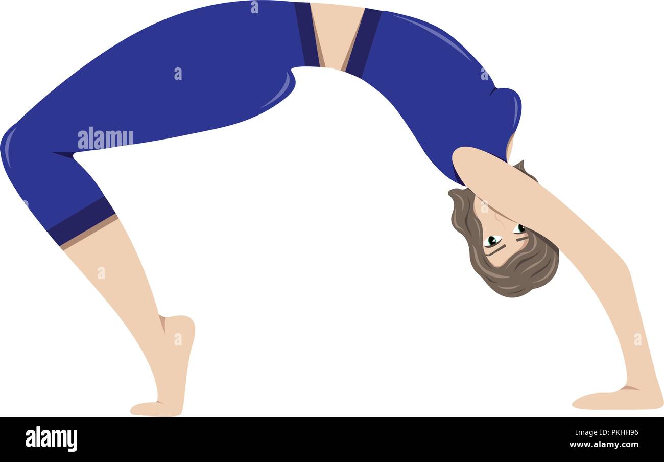 La niña practicando yoga. Chakrasana Pose (rueda Imagen Vector de stock ...