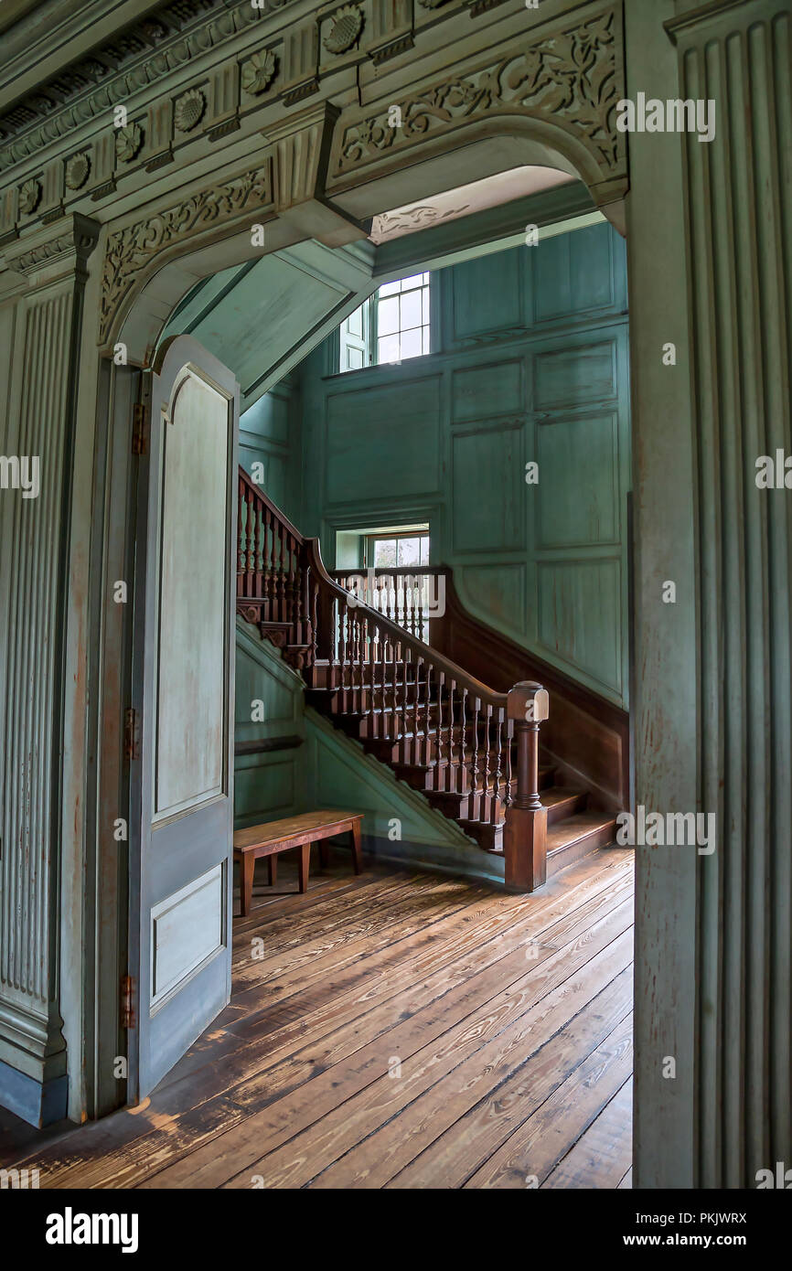 Vista interior de Drayton Hall en Charleston, Carolina del Sur Foto de stock