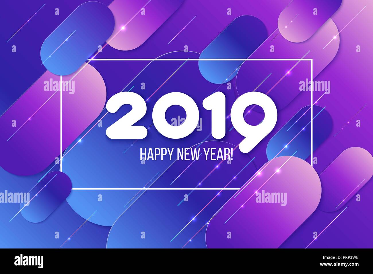 Tarjeta de Año Nuevo 2019. Formas púrpura gradiente de composición. Antecedentes Abdstract. Ilustración vectorial Ilustración del Vector