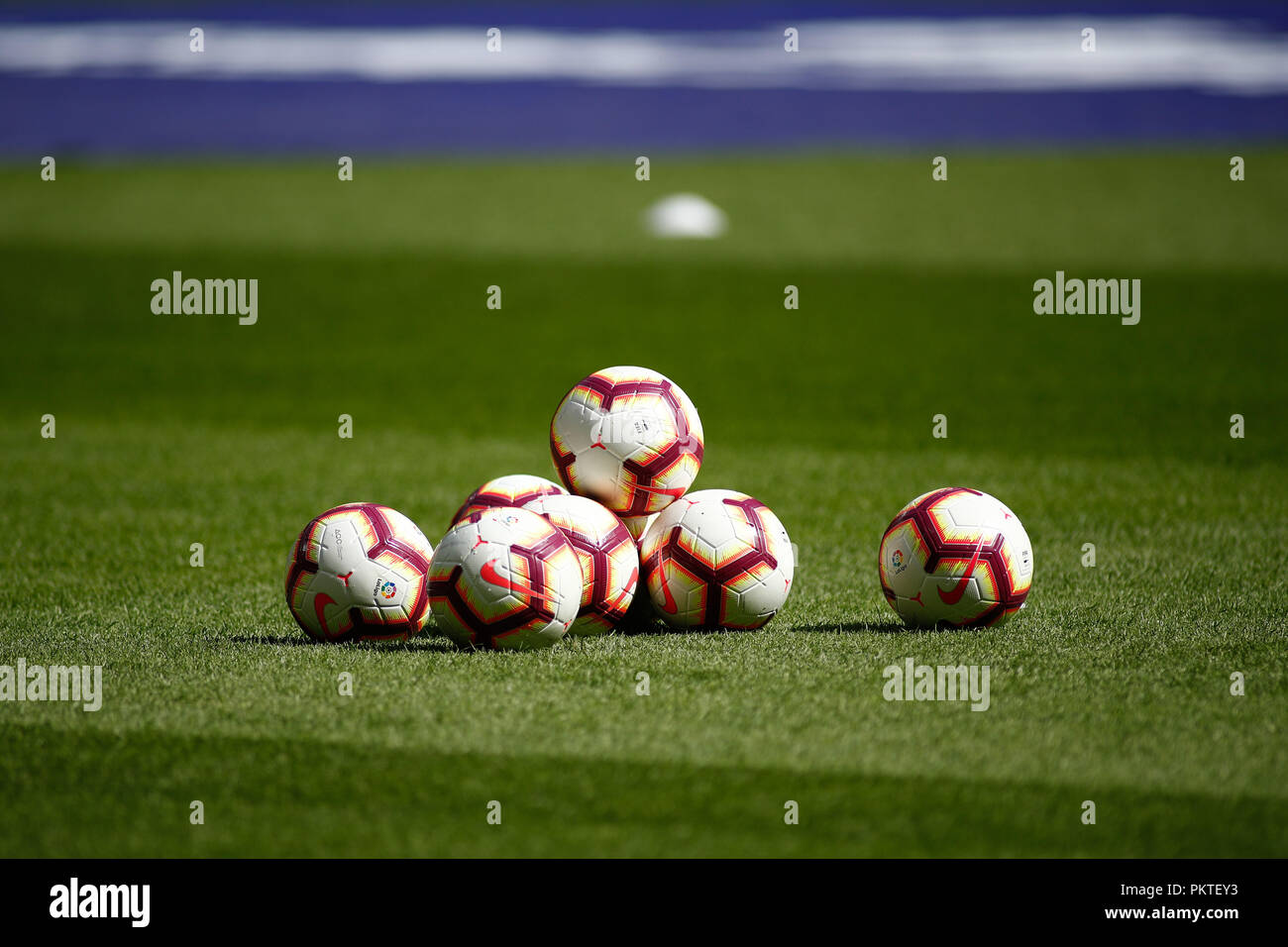 Madrid, España. El 15 de Sep de 2018. Pelotas de Nike de la coincidencia  durante la liga española, la Liga, el partido de fútbol entre el Atlético  de Madrid y Eibar el