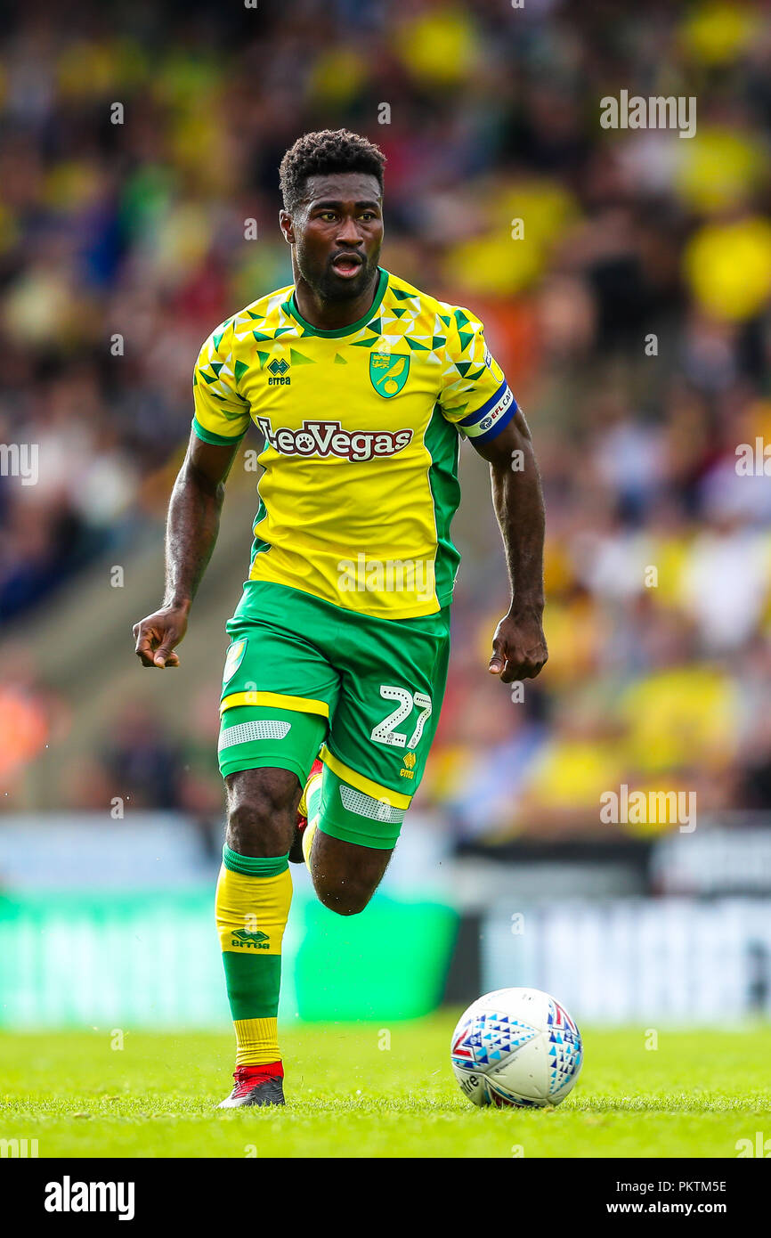 El estadio Carrow Road, Norfolk, Reino Unido. El 15 de Sep de 2018. Sky  apuesta Campeonato EFL Norwich City v ; Middlesbrough Norwich capitán Alex  Tetty hace una pausa. Sólo para uso