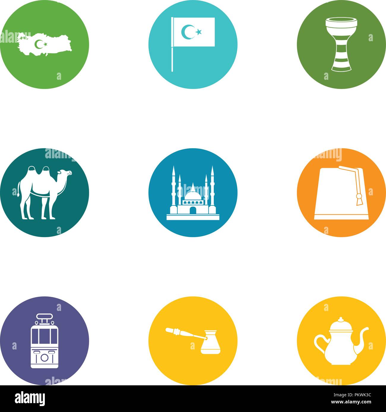 Día musulmana, conjunto de iconos de estilo plano Ilustración del Vector