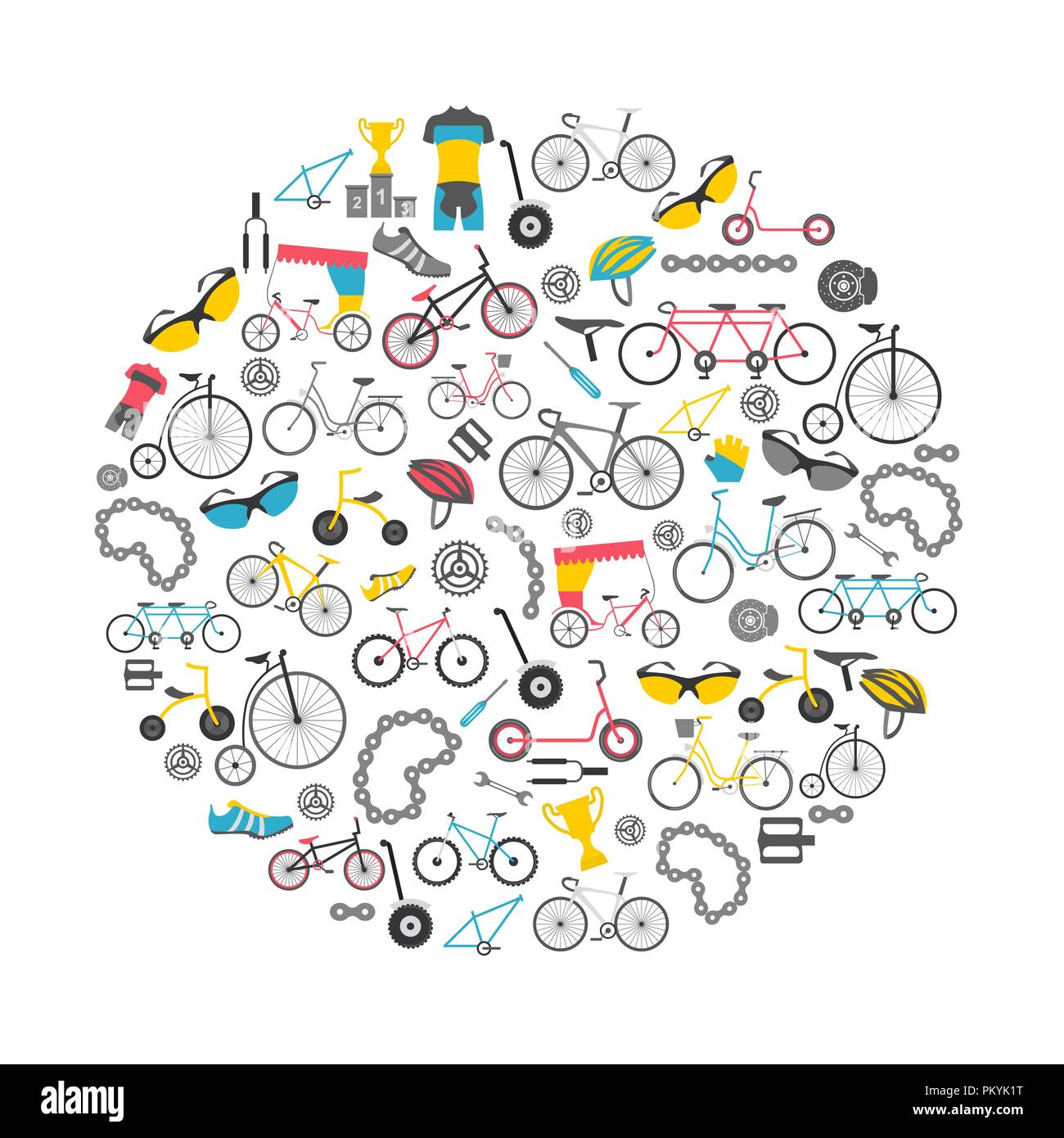 Icono de bicicleta. Tipos de bicicletas. Ilustración vectorial diseño plano Ilustración del Vector