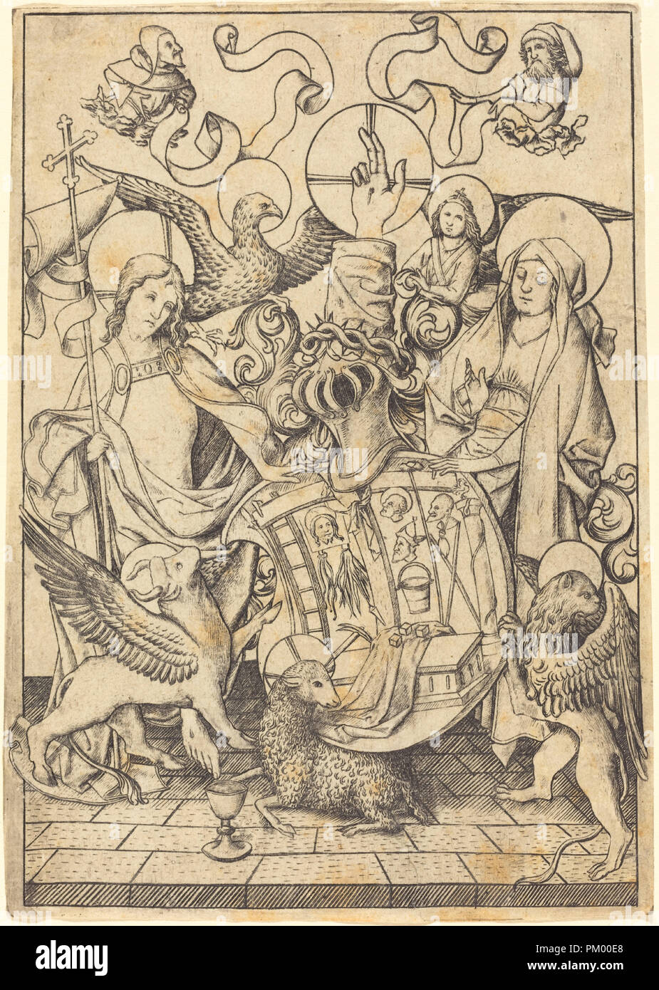 Escudo de Armas de la Pasión. Fecha: c. 1455/1460. Medio: el grabado. Museo: La Galería Nacional de Arte, Washington DC. Autor: Maestro E. S. Foto de stock